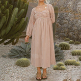 Square Collar Plaid Loose Swing Mid-Length Dress