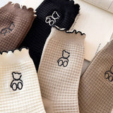 Warm Coffee Embroidered Bear Women'S Socks_Cwms1399