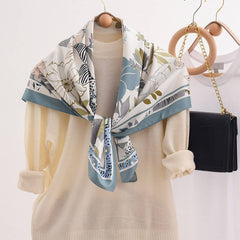 FLORAL PATTERN LARGE SQUARE SILK FEELING SCARF_CWASC0239