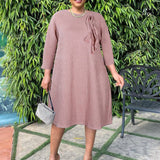 SOLID COLOR LOOSE CASUAL ROUND NECK DRESS_CWDSD6164