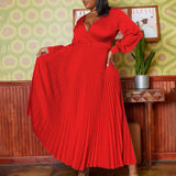 FASHIONABLE AND ELEGANT SOLID COLOR PLEATED DRESS_CWDMD3677