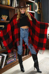 PLAID PATTERN PONCHOS CAPES COLOR BLOCK SHAWL WRAP_CWASC004