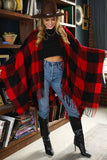 PLAID PATTERN PONCHOS CAPES COLOR BLOCK SHAWL WRAP_CWASC004