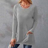 Solid-Color Loose Round-Neck Pocket T-Shirt