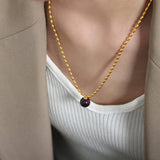 NATURAL STONE AGATE PENDANT TITANIUM STEEL NECKLAC_CWAJE1094