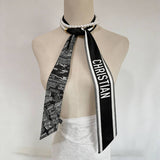 Black White Pearl Silk Scarf Belt_Cwasc04002