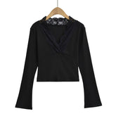 Spice Girls Deep V-Neck Lace Patchwork T-Shirt