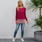 Two Fake Crew-Neck Stretch Striped T-Shirt