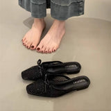 MESH BOW KNIT MULES FLAT BALLET SLIP ON SHOES_CWSHF0114