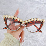 HANDMADE RHINESTONE PEARL RETRO CAT EYE SUNGLASSES_CWASG0268