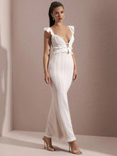 V-Neck Knitted Black Ear-Trimmed Backless Dress