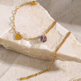 ELEGANT PURPLE HEART ANKLET DOUBLE CHAIN 18K GOLD_CWAJE4770