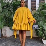 LOOSE SOLID COLOR PUFF SLEEVES PLUS SIZE DRESS_CWDSD6085