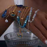 BLUE BUTTERFLY TITANIUM STEEL NECKLACE EARRINGS_CWAJE1085