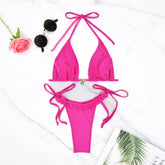 SOLID COLOR LACE UP BIKINI TWO PIECE SWIMSUIT_CWMW0759