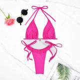 SOLID COLOR LACE UP BIKINI TWO PIECE SWIMSUIT_CWMW0759