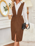Wcorduroy Dress Split Adjustable Strap Pockets