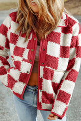 Vintage Plaid Button Jacket With Color Matching