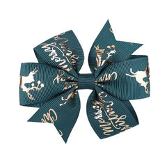 CHILDRENS CHRISTMAS SNOWMAN PRINT BOW HAIR CLIP_CWAHA2357