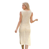 Solid Color Mid-Length Crew Neck Sleeveless Dress