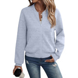 Stand-Up Collar Zip-Up Solid Color Jacket