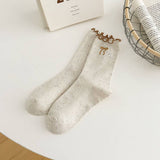 RUFFLE BOWS EMBROIDERED SOCKS FOR WOMEN_CWMS1349