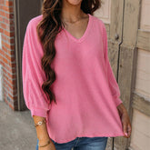 Solid Color V-Neck Casual Loose Knit Pullover