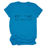 CUTE CAT LINE ART TEE COFFEE CUP PRINT SHIRT_CWTTSL0508