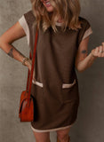 Womens Colorblock Pocket Sleeve Mini Dress