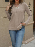V-Neck Furred Pit Stripe Button T-Shirt