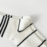 BLACK AND WHITE STRIPED MESH COTTON SOCKS_CWMS0956