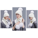 Winter Knit Scarf With Fox Fur Pom Poms_Cwasc03495