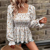 Womens Small Floral Square Collar Fallow Top_Cwtbll0760