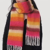Women Striped Fringed Plaid Scarf