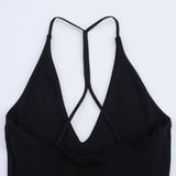 SOLID COLOR V NECK HALTER PATCHWORK DRESS_CWDHL0984