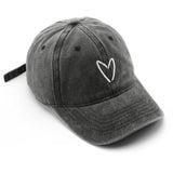VINTAGE WASH HEART EMBROIDERY BASEBALL CAP UNISEX_CWAH1271