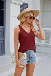 Women Solid Color V Neck Loose Base T Shirt_Cwtstsl0060