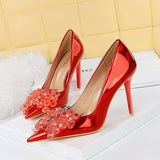 SHALLOW POINTED TOE CRYSTAL BOW HIGH HEELS_CWSHH0092
