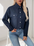 Solid-Color Lapel Loose Long-Sleeved Shirt