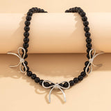HOT SELLING BLACK BOW BEADED NECKLACE_CWAJE1171
