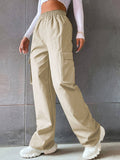 Solid Color High-Waisted Pocket Cargo Pants