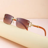 Vintage Faux Wood Frameless Diamond Sunglasses_Cwasg0653