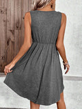 V-Neck Waist Pleated Loose A-Swing Dress