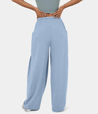 Stylish Elastic-Waist Pleated High-Waisted Pants