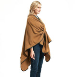 BUCKLE LEATHER SOLID CAMEL COLOR SPLIT SHAWL_CWASC1210