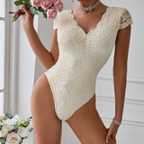 SOLID COLOR LACE SEE THROUGH DEEP VBACKLESSJUMPSUIT_CWMM4629