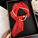 Ivory Crinkle Pearl Magnetic Silk Scarf_Cwasc03937