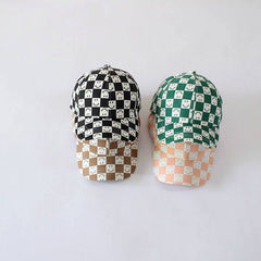 CHILDRENS CHECKERBOARD SMILEY FACE BASEBALL CAP_CWAH2892