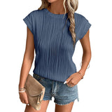 Solid Textured Short Sleeve Pullover Top