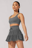 Womens High Waist Lace-Up Pleated Skirt